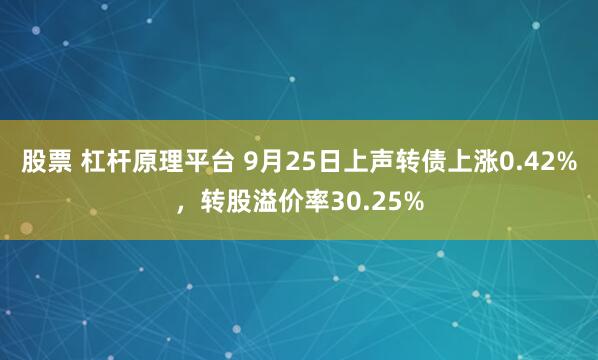 股票 杠杆原理平台 9月25日上声转债上涨0.42%，转股溢价率30.25%